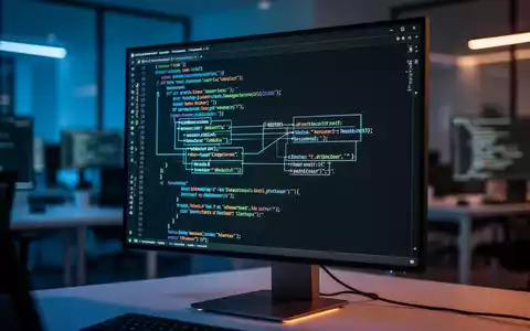 Moderner Computermonitor zeigt komplexe Code-Architektur in professioneller, dunkler Softwareentwicklungsumgebung. - Foto: über boerse-global.de