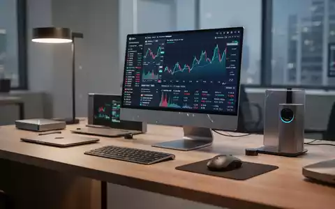 Ein moderner, minimalistischer Arbeitsplatz mit hochwertiger Hardware auf einem Holztisch bei stimmungsvollem Licht. - Foto: über boerse-global.de