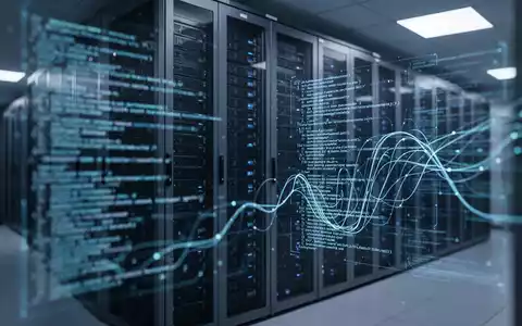 Moderner Server-Rack im Rechenzentrum mit abstrakter digitaler Code-Visualisierung für KI-Infrastruktur und Softwareentwicklung. - Foto: über boerse-global.de