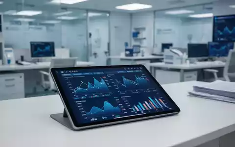 Digitale Finanzgrafiken und medizinische Symbole auf einem Tablet in einem modernen Bürogebäude. - Foto: über boerse-global.de