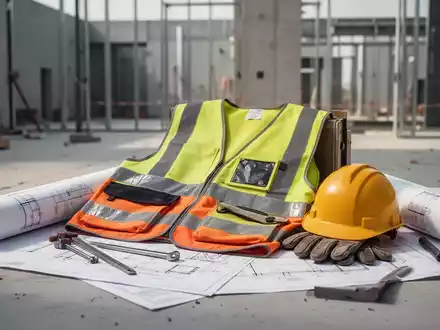 Sicherheitsweste und Baupläne auf einer Baustelle als Symbol für neue rechtliche Anforderungen an Arbeitskleidung. - Foto: über boerse-global.de