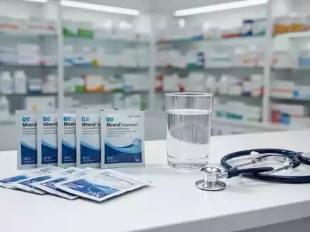 Ein Glas Wasser und Nahrungsergänzungsmittel-Sticks neben einem Stethoskop auf einem Apothekentresen. - Foto: über boerse-global.de