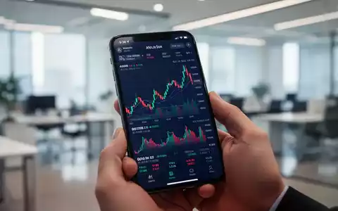Ein Smartphone zeigt eine moderne Trading-App mit Börsengrafiken in einer hellen Büroumgebung. - Foto: über boerse-global.de