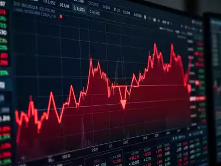 Rote fallende Aktienkurse auf einem digitalen Monitor als Symbol für einen Börsencrash. - Foto: über boerse-global.de