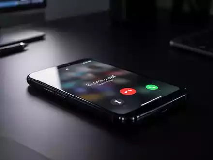 Ein Smartphone liegt auf einem dunklen Schreibtisch und symbolisiert die Gefahr durch betrügerische Anrufe. - Foto: über boerse-global.de