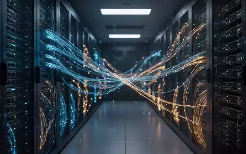 Leuchtende Glasfaserkabel in einem High-Tech-Serverraum, die Cybersicherheitsüberwachung und KI-Datenoperationen darstellen. - Foto: über boerse-global.de