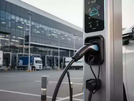 Moderne Elektro-Ladestation an einem Firmenstandort bei professioneller Beleuchtung. - Foto: über boerse-global.de