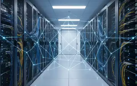 Moderner Serverraum mit leuchtend blauen Lichtern, die deutsche KI-Infrastruktur und digitale Überwachung darstellen. - Foto: über boerse-global.de