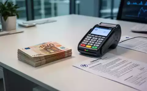 Euro-Banknoten und ein Zahlungsterminal auf einem Schreibtisch als Symbol fĂŒr die EU-Bargeldobergrenzen. - Foto: ĂŒber boerse-global.de