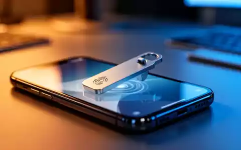 Ein minimalistischer NFC-Sicherheitsschlüssel liegt auf einem modernen Smartphone zur Zugangskontrolle. - Foto: über boerse-global.de