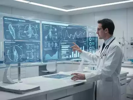 Ein Arzt interagiert mit einem digitalen System zur medizinischen Datenverwaltung in einer modernen Klinik. - Foto: über boerse-global.de