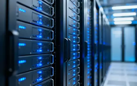 Moderne Serveranlage in einem Rechenzentrum mit blauer Beleuchtung als Symbol für die Halbleiterindustrie. - Foto: über boerse-global.de