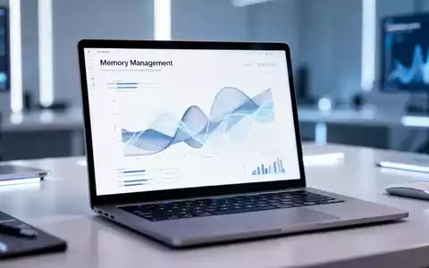 Ein moderner Laptop-Bildschirm zeigt eine abstrakte Datenvisualisierung zur Speicherverwaltung in einem professionellen Büro. - Foto: über boerse-global.de