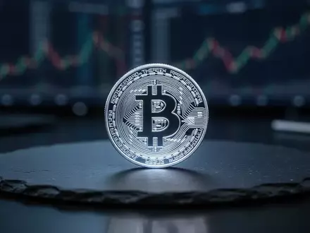 Eine einzelne digitale Bitcoin-Münze auf einer dunklen, reflektierenden Oberfläche vor einem unscharfen Hintergrund. - Foto: über boerse-global.de
