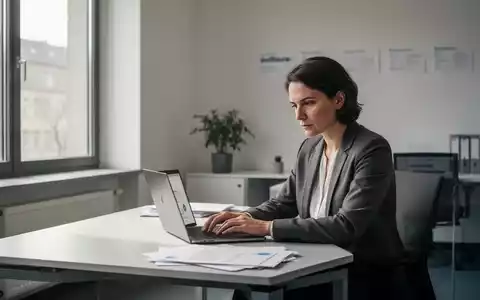 Ein moderner, minimalistischer Arbeitsplatz in einem Jobcenter mit Schreibtisch, Laptop und Dokumenten. - Foto: über boerse-global.de