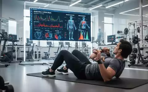 Person beim Sporttraining im Labor vor einer digitalen Anzeige mit Stoffwechseldaten zur Körperzusammensetzung. - Foto: über boerse-global.de