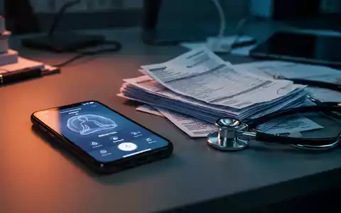 Ein Smartphone mit Meditations-App neben medizinischen Rechnungen und einem Stethoskop auf einem Schreibtisch. - Foto: über boerse-global.de
