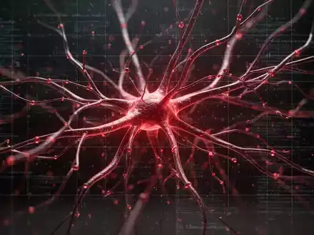 Abstraktes digitales neuronales Netzwerk in Rottönen, das durch ein digitales Raster als Symbol für staatliche Kontrolle wirkt. - Foto: über boerse-global.de