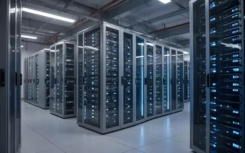Moderne Serverräume in einem europäischen Hochleistungsrechenzentrum mit blau beleuchteten Server-Racks. - Foto: über boerse-global.de