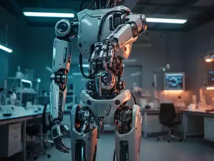 Ein hochmoderner humanoider Roboter in einem technologisch fortschrittlichen Labor mit kinoreifer Beleuchtung. - Foto: über boerse-global.de