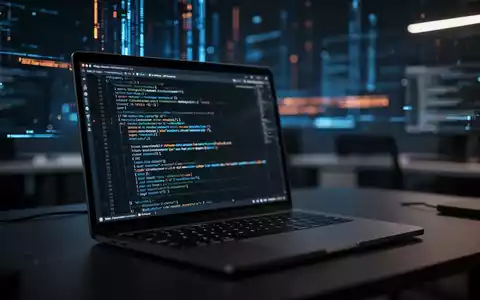 Ein moderner Arbeitsplatz eines Softwareentwicklers mit Code auf einem Bildschirm und angedeuteten digitalen Datenströmen. - Foto: über boerse-global.de