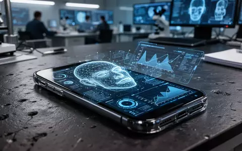 Ein Smartphone zeigt auf einem Labortisch eine digitale Gesichtserkennungs-Software zur Analyse von Beweismaterial. - Foto: über boerse-global.de