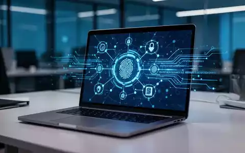 Abstrakte digitale Darstellung von Sicherheitssymbolen und Datenströmen auf einem modernen Laptop-Bildschirm. - Foto: über boerse-global.de