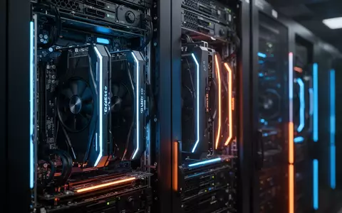 Nahaufnahme einer hochmodernen AMD Instinct KI-Beschleunigerkarte in einem Server-Rack mit blauer Beleuchtung. - Foto: über boerse-global.de
