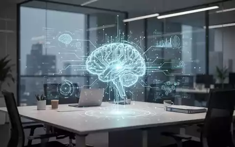 Modernes Büro mit digitaler KI-Schnittstelle, die den technologischen Wandel und Stellenabbau symbolisiert. - Foto: über boerse-global.de