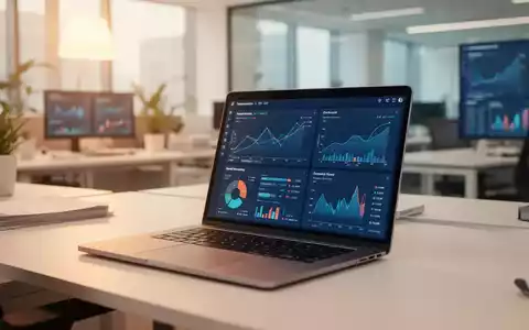 Ein moderner Büroarbeitsplatz mit einem Laptop, der komplexe Datenanalysen und Finanz-Dashboards anzeigt. - Foto: über boerse-global.de