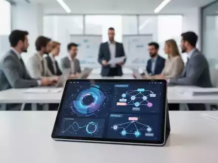 Modernes Büro mit digitalen Workflows und Datenvisualisierung auf einem Tablet als Symbol für agile Führung und Scrum. - Foto: über boerse-global.de