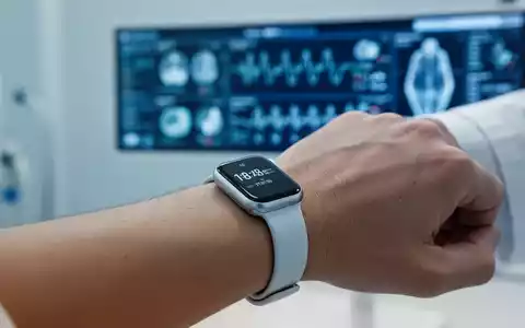 Ein medizinisches Wearable am Handgelenk vor einem unscharfen, hochmodernen medizinischen Daten-Display. - Foto: über boerse-global.de