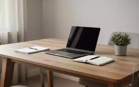 Ein minimalistisch gestalteter, aufgeräumter Schreibtisch in einem ruhigen Homeoffice mit Laptop und Notizbuch. - Foto: über boerse-global.de