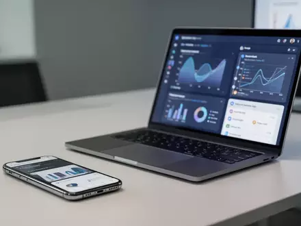 Moderner Arbeitsplatz mit Laptop und Smartphone, auf denen Datenvisualisierungen und Projektmanagement-Software zu sehen sind. - Foto: über boerse-global.de