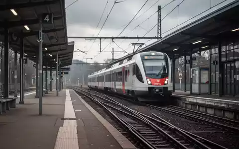 Ein verlassener Bahnsteig mit einem modernen Regionalzug vor einem bewölkten Himmel während eines Streiks. - Foto: über boerse-global.de