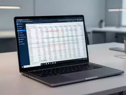 Ein Laptop-Bildschirm zeigt ein komplexes Excel-Tabellenraster in einer professionellen Büroumgebung. - Foto: über boerse-global.de