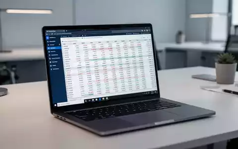 Ein Laptop-Bildschirm zeigt ein komplexes Excel-Tabellenraster in einer professionellen Büroumgebung. - Foto: über boerse-global.de