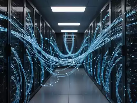 Modernes Serverraum-Ambiente mit leuchtenden Datenkabeln als Symbol für einen digitalen Sicherheitsvorfall und Datenschutz. - Foto: über boerse-global.de