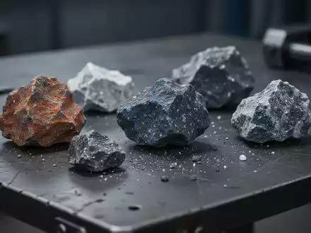 Nahaufnahme von Seltenerderzproben auf einem industriellen Arbeitstisch. - Foto: über boerse-global.de