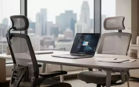 Moderner, minimalistischer Arbeitsplatz im Homeoffice mit Laptop und ergonomischem Stuhl bei hellem Tageslicht. - Foto: über boerse-global.de
