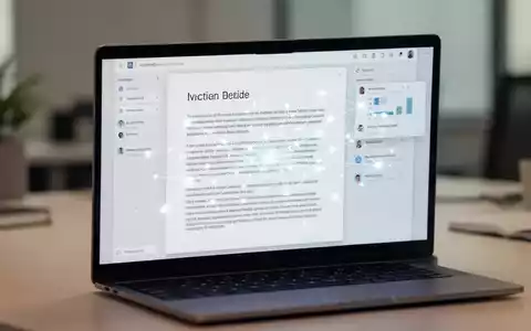 Ein Laptop-Bildschirm zeigt eine digitale Dokumentoberfläche mit abstrakten KI-gestützten Datenvisualisierungswerkzeugen. - Foto: über boerse-global.de