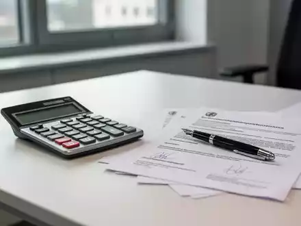 Ein Schreibtisch mit Taschenrechner, Füllfederhalter und Arbeitsverträgen als Symbol für Lohnanpassungen. - Foto: über boerse-global.de