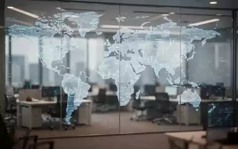 Abstrakte Darstellung einer Weltkarte in einem modernen Finanzbüro als Symbol für globale Aktienmarktanalysen. - Foto: über boerse-global.de