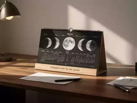 Mondphasen-Kalender auf einem Schreibtisch in sanftem Tageslicht zur Visualisierung von Planungszyklen. - Foto: über boerse-global.de