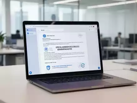 Ein Laptop zeigt eine Benutzeroberfläche für digitale Arbeitsverträge mit einem offiziellen Identifikationscode. - Foto: über boerse-global.de