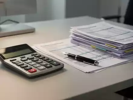 Ein moderner Schreibtisch mit Taschenrechner, Füllfederhalter und Finanzunterlagen als Symbol für Steuer- und Rentenplanung. - Foto: über boerse-global.de