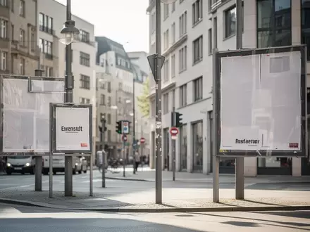 Leere Wahlplakat-Rahmen an einem Berliner Straßenlaternenmast bei Tageslicht. - Foto: über boerse-global.de