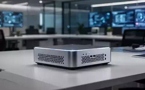 Ein kompakter GEEKOM Mini-PC steht auf einem modernen Schreibtisch in einer professionellen Büroumgebung. - Foto: über boerse-global.de