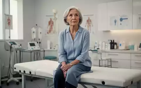 Ältere Frau in einer modernen Physiotherapiepraxis, die nachdenklich auf einer Untersuchungsliege sitzt. - Foto: über boerse-global.de