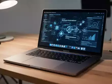 Ein moderner Arbeitsplatz mit einem MacBook Pro auf einem Schreibtisch, der Produktivität und Software-Automatisierung symbolisiert. - Foto: über boerse-global.de